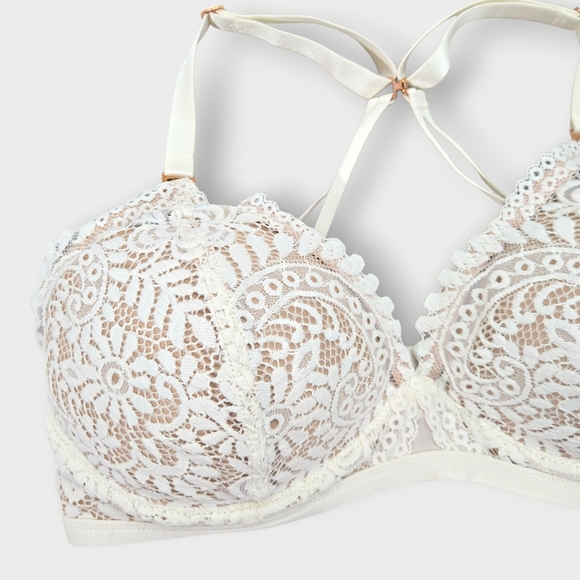 Aerie Real Power Balconette Bra 34DD Ivory Lace Over Beige Far Out - Picture 7 of 10